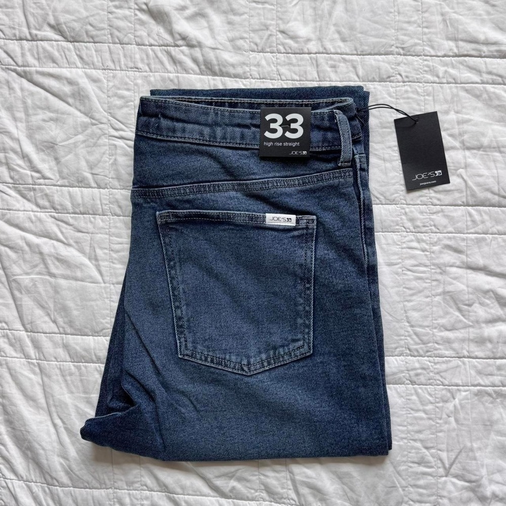 Joes Jeans high rise straight leg jeans womens 33 indigo worn raw hem casual